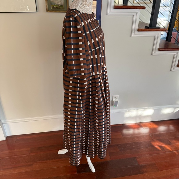 TOAST Brown Olin Poplin Dress Sz 18 Geometric Print - Picture 4 of 7